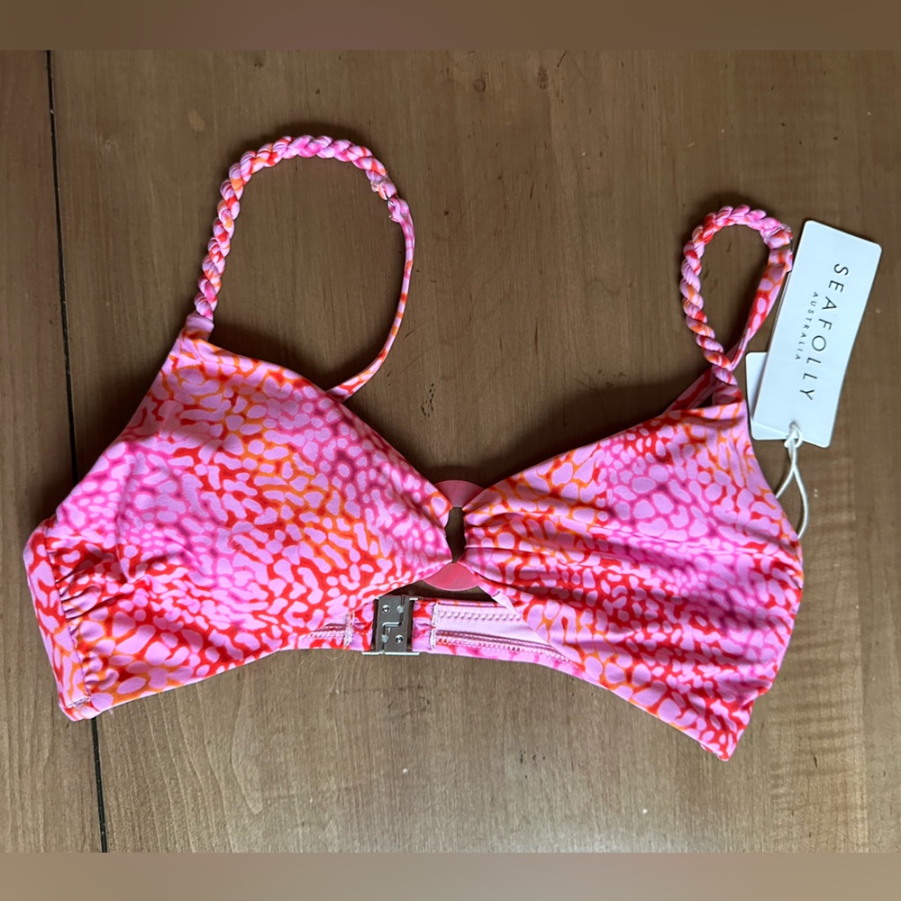 Seafolly Longline Tri Bikini Top Swimsuit, Color: Sea Skin Fuschia Rose, Size: 6